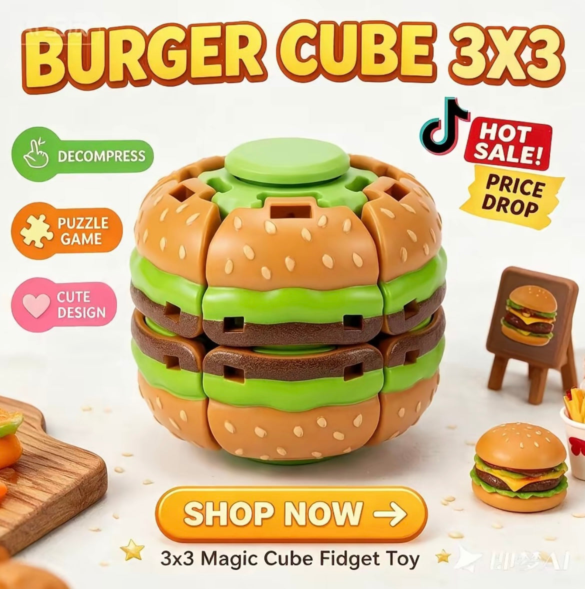 Burger push spinner fidget toy